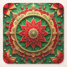 Rode groene decoratieve vakantie papieren coasters