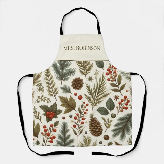 Rode groene dennen en bessen vakantie Boho Waterve Schort (Voorkant)