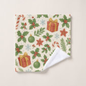 Rode groene dennen en bessen vakantie botanisch bad handdoek (Wasdoekje)