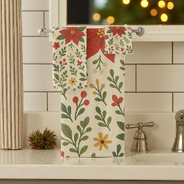 Rode groene dennen en bessen vakantie botanisch bad handdoek