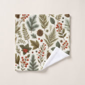 Rode groene dennen en bessen vakantie rustieke bot bad handdoek (Wasdoekje)
