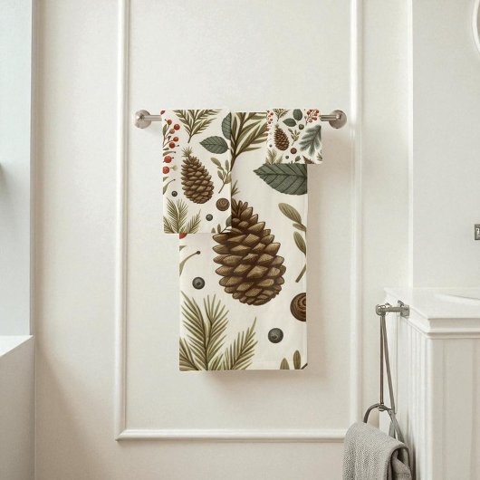 Rode groene dennen en bessen vakantie rustieke bot bad handdoek