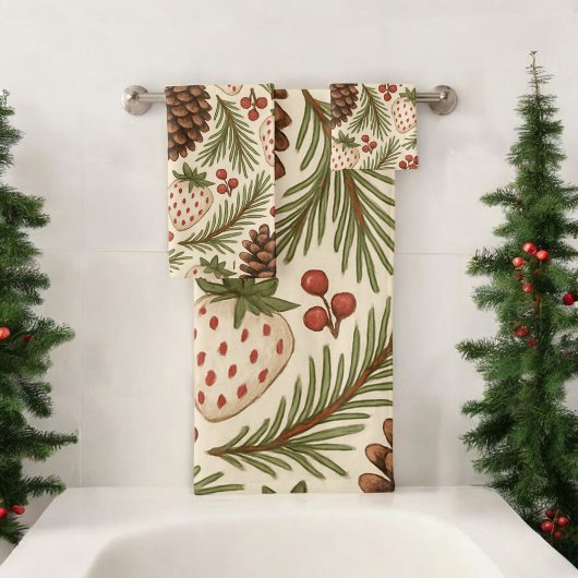 Rode groene dennen en bessen vakantie rustieke Wat Bad Handdoek