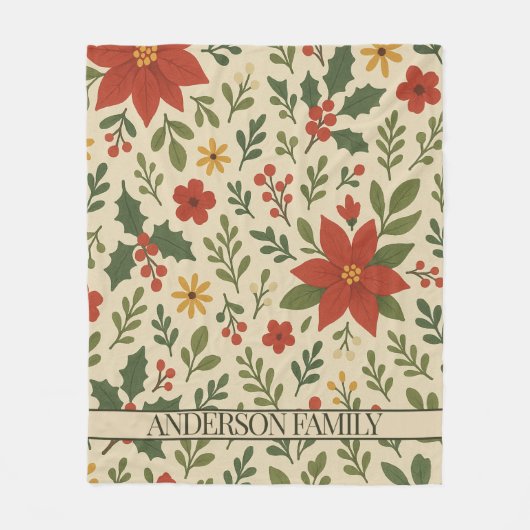 Rode groene dennen en bessen Waterverf vakantie Fleece Deken (Voorkant)