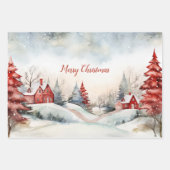 Rode groene dennenbomen Christmas Woodlands Inpakpapier Vel (Voorkant)