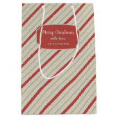 Rode, groene en beige strepen medium cadeauzakje (Voorkant)