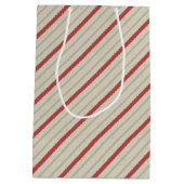 Rode, groene en beige strepen medium cadeauzakje (Achterkant)