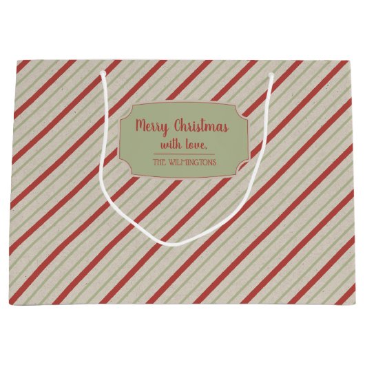 Rode, groene en beige strepen met grote cadeautas (Voorkant)