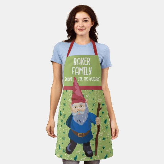 Rode groene en blauwe gnoom voor de Feestdagen Schort (Gedragen)