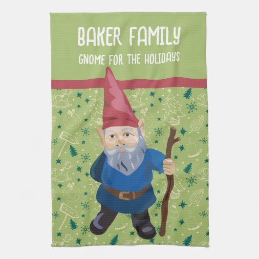 Rode groene en blauwe gnoom voor de Feestdagen Theedoek (Verticaal)