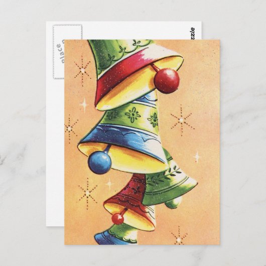 Rode groene en blauwe ringende bellen briefkaart (Voorkant / Achterkant)