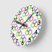 Rode, groene en blauwe tandwielen ronde klok (Hoek)