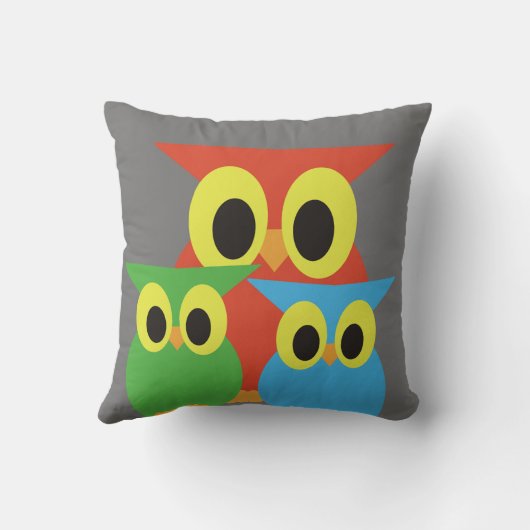 Rode, Groene en Blauwe Uilen Kussen (Achterkant)