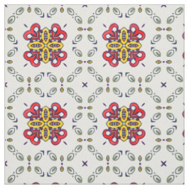 Rode, groene en gele Floral Damask Pattern Stof