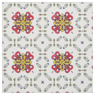 Rode, groene en gele Floral Damask Pattern Stof