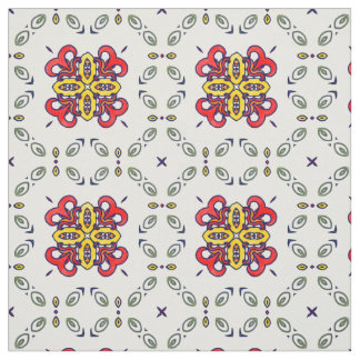 Rode, groene en gele Floral Damask Pattern Stof