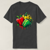 Rode groene en gele paprika t-shirt (Design voorkant)