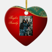 Rode, groene en Gold Ceramic Heart Photo Ornament (Voorkant)
