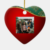 Rode, groene en Gold Ceramic Heart Photo Ornament (Achterkant)