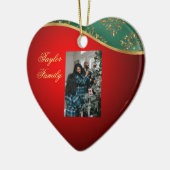 Rode, groene en Gold Ceramic Heart Photo Ornament (Links)