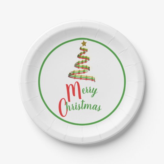 Rode, groene en gouden kerstboom papieren bordje (Voorkant)