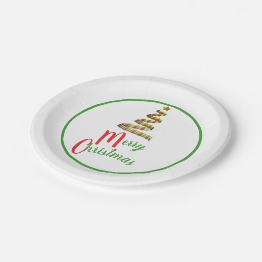 Rode, groene en gouden kerstboom papieren bordje (Gekanteld)