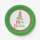 Rode, groene en gouden kerstboom papieren bordje (Voorkant)
