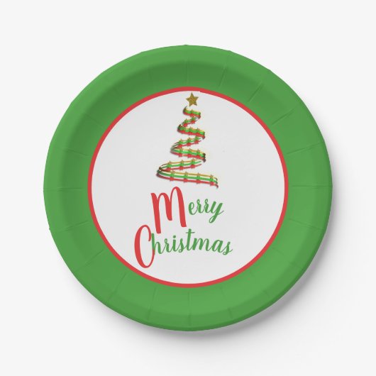 Rode, groene en gouden kerstboom papieren bordje (Voorkant)