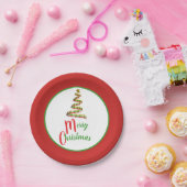 Rode, groene en gouden kerstboom papieren bordje (Feest)