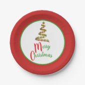 Rode, groene en gouden kerstboom papieren bordje (Voorkant)