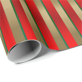 Rode, groene en gouden kerststrepen cadeaupapier