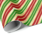 Rode, groene en gouden kerststrepen cadeaupapier (Rol Hoek)