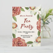 Rode Groene en Witte Bloem Tea Party Uitnodiging (Staand voorkant)