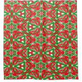 Rode, groene en witte Kaleidoscoop Douchegordijn (Voorkant)