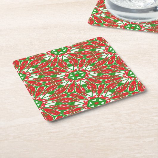 Rode, groene en witte Kaleidoscoop Kartonnen Onderzetters (Schuin)