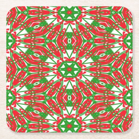 Rode, groene en witte Kaleidoscoop Kartonnen Onderzetters (Voorkant)