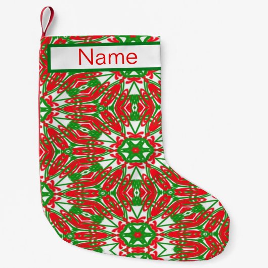 Rode, groene en witte Kaleidoscoop Kleine Kerstsok (Voorkant)