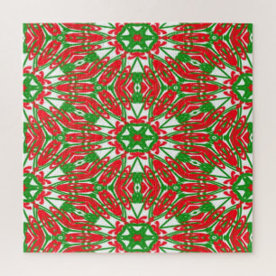 Rode, groene en witte Kaleidoscoop Legpuzzel
