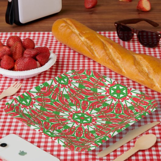 Rode, groene en witte Kaleidoscoop Papieren Bordje (Picknick)
