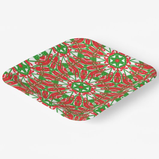 Rode, groene en witte Kaleidoscoop Papieren Bordje (Gebogen)