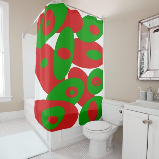 Rode, groene en witte orgels douchegordijn (In situ)