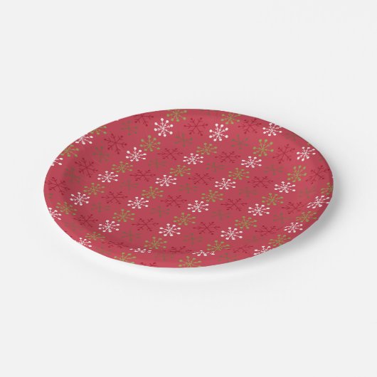Rode, groene en witte sneeuwvlokken papieren bordje (Gekanteld)