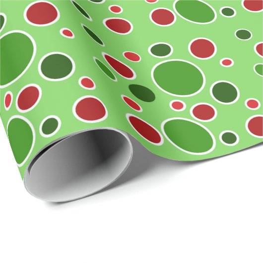 Rode, groene en witte stippen voor Kerstmis Cadeaupapier (Rol Hoek)