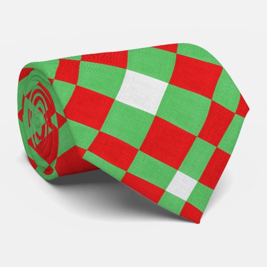 Rode Groene en Witte Stof Geometrische Textuur Stropdas (Opgerold)