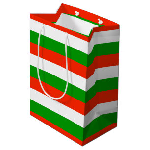 Rode, groene en witte strepen medium cadeauzakje