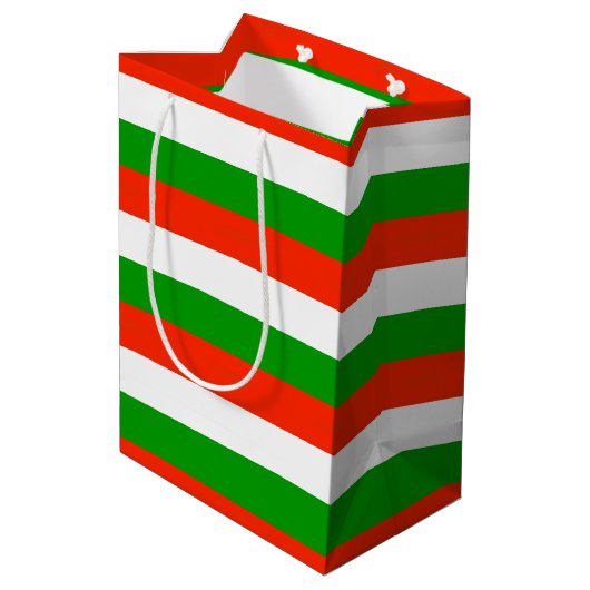 Rode, groene en witte strepen medium cadeauzakje (Achterkant Gekanteld)