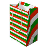 Rode, groene en witte strepen medium cadeauzakje (Achterkant Gekanteld)