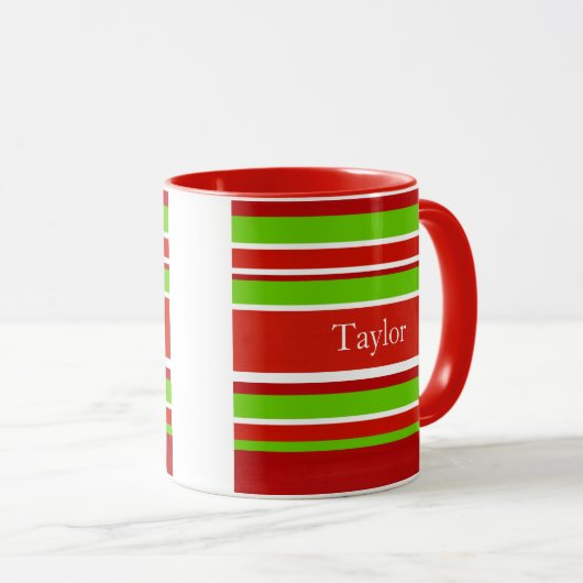 Rode groene en witte strepen mok (Voorkant rechts)