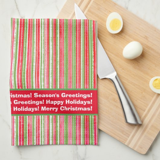 Rode, groene en witte strepen Monogram keukengooi Theedoek (Quarter Fold)