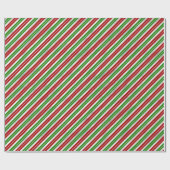 Rode, groene en zilveren kerststrepen cadeaupapier (Vlak)
